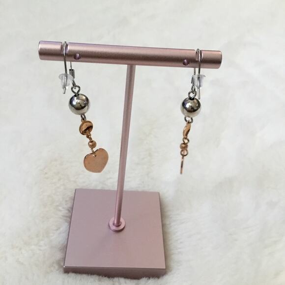 Silver & Gold Dangle Heart Earrings - Picture 2 of 5